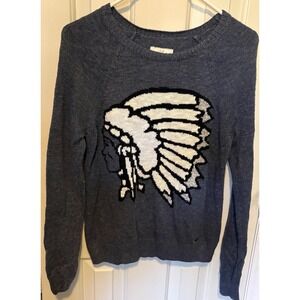 Vintage Y2K Abercrombie & Fitch Blue Sweater with Headpiece Design Small